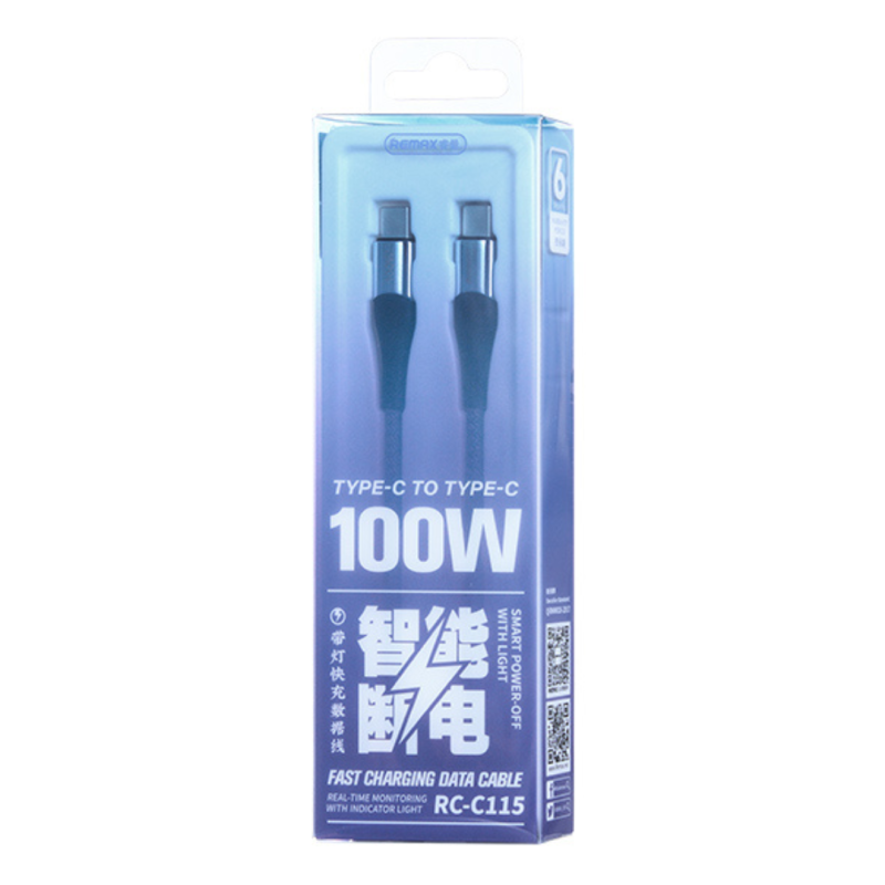 Câble Type-C / Type-C Tressé de Charge Rapide 100W REMAX Intelyelec Series RC-C115 - 1.2M - Argent — REMAX · Smarty Paris 18e